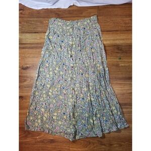 Putumayo Vintage 1990s Women's Red, Green & Yellow‎ Ditsy Floral Print Skirt M